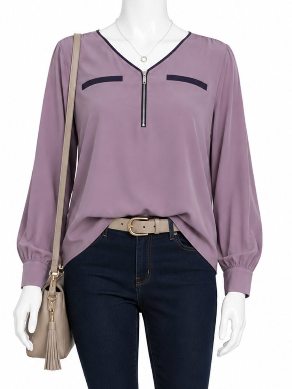 ZARA Lavender V-Neck Blouse – Women’s Size L – New Without Tags